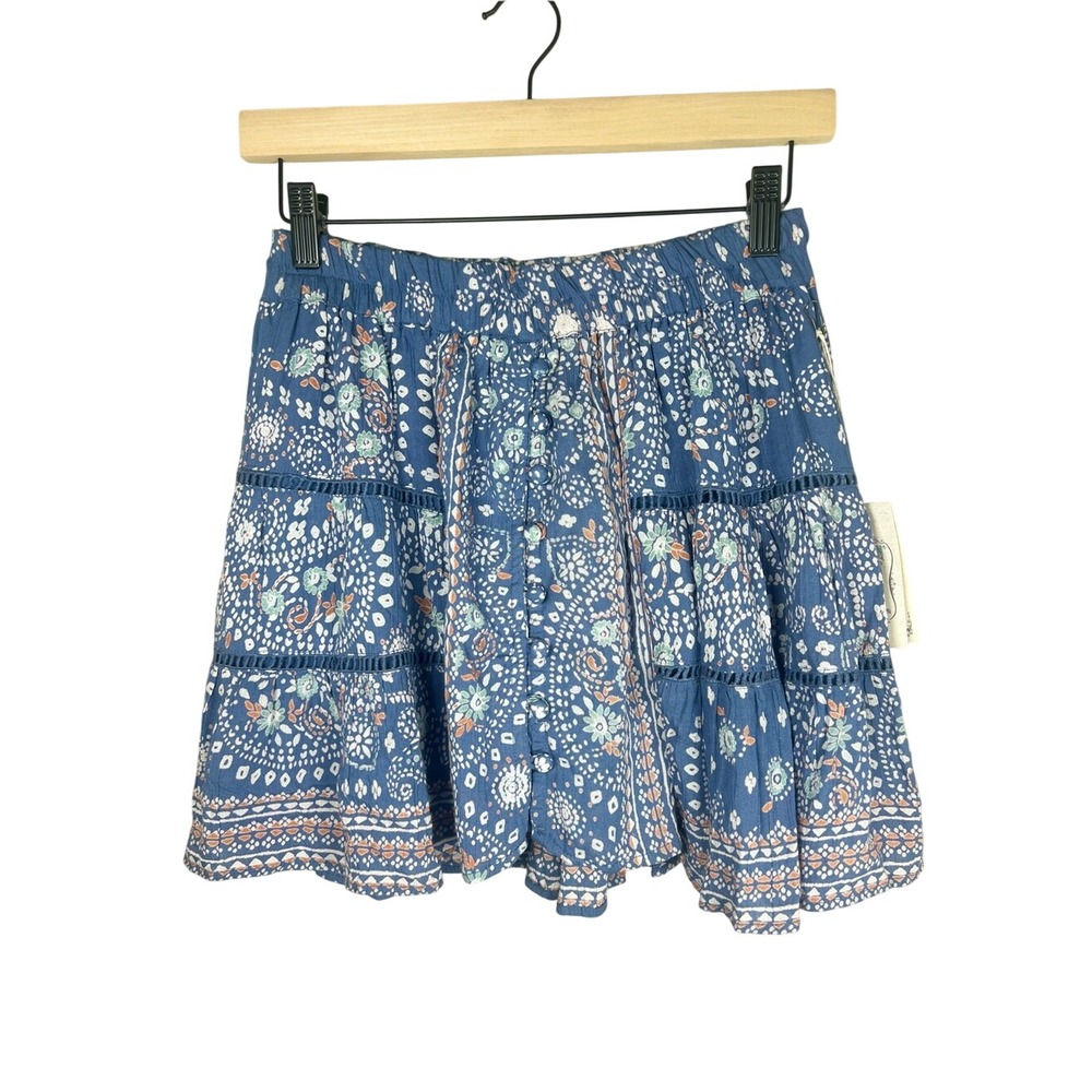 NWT‎ Rockin' C Cavender's Blue Boho Tiered Mini Skirt Size S